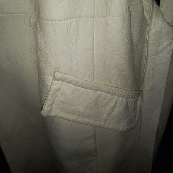 VINTAGE 60'S WHITE LEATHER KNEE LENGTH PEACOAT - Picture 6 of 8